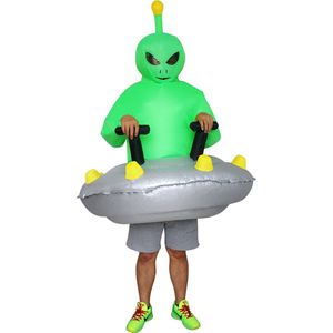 KIMU® Opblaas Kostuum Ufo Alien - Opblaasbaar Pak - Alienpak Mascotte Opblaaspak - Opblaasbare Buitenaards Wezen Volwassenen Dames Heren Festival