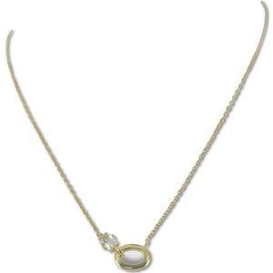 Silventi 9SIL-22113 Zilveren Ketting - Dames - Hangertje - Zirkonia - 6 x 4 mm - Wit - Grote Schakel - 11,7 x 10 mm - Ankerschakel - 40 + 5 cm - 1,3 mm Dikte - Zilver - Gold Plated (Verguld/Goud op Zilver)