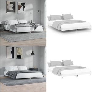 vidaXL Bedframe bewerkt hout hoogglans wit 140x200 cm - Bedframe - Bedframes - Bed - Bed Frame