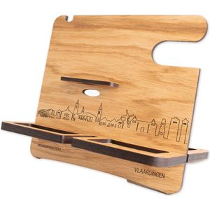 Skyline Desk Organizer Vlaardingen - Eiken - Bureau Organizer - Telefoonhouder - Tablethouder - Smartwatch Houder - Sorteren spullen - WoodWideCities