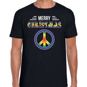 Merry Christmas peace fout T-shirt - zwart - heren - Hippie kerstshirts / Kerst outfit S