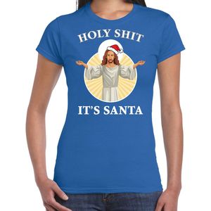 Holy shit its Santa fout Kerstshirt / Kerst t-shirt blauw voor dames - Kerstkleding / Christmas outfit XS