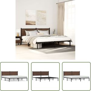 The Living Store Bedframe Klassieke Bedframe Staal 180x200 cm - Bruineiken - Metalen Latten - Poten - Comfortabel Hoofdbord - Montage Vereist - Klassieke Bed Frame - Houten Bed Frame - Staal Bed Frame - Tweepersoons Bed - Bed Frame 180x200