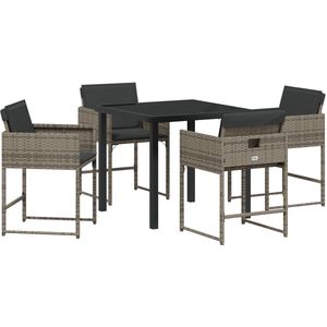 vidaXL - 5-delige - Tuin - Eettafel - Set - met - Kussens - Grijze - Poly - Rattan