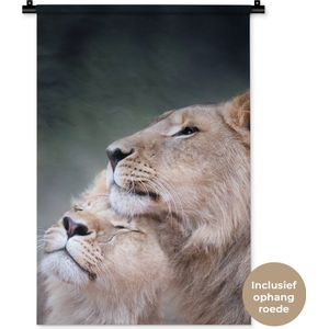 Wandkleed Leeuwen - Twee leeuwen close-up foto Wandkleed katoen 60x90 cm - Wandtapijt met foto
