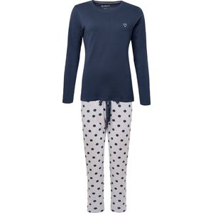By Louise Essential Dames Pyjama Set Lang Katoen Blauw Gestipt - Maat XL