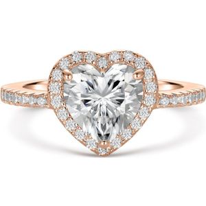 Heartshine - 18k Roségouden Hart Moissanite Ring in Halo Zetting
