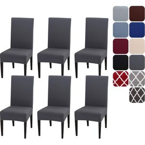 Stoelhoezen, set van 4 of 6 stretch stoelhoezen voor eetkamerstoelen, afneembaar, wasbaar, decoratie, stoelbekleding voor hotel, banket, keuken, restaurant, huis, bruiloft, set van 6, grijs