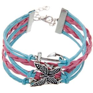 Fako Bijoux® - Multi Armband - Anker Vlinder Love - Lichtblauw/Roze
