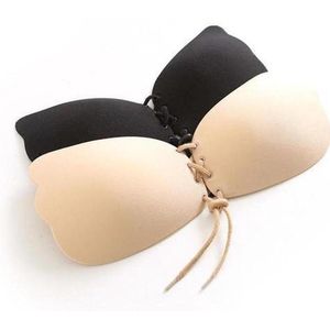 2x Strapless plak BH - Multipack - met push up door de vetersluiting - beige & zwart - plakbeha C