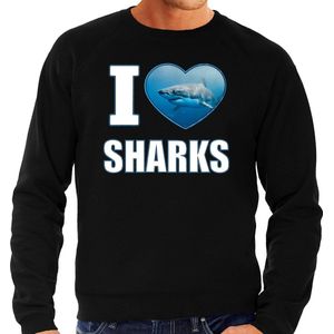 I love sharks trui met dieren foto van een haai zwart voor heren - cadeau sweater haaien liefhebber L