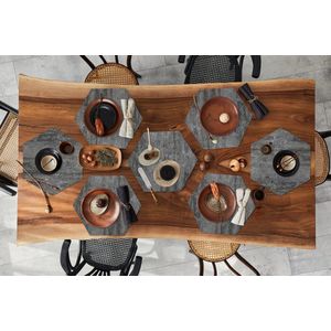 Placemats hexagon - Onderleggers placemats - Placemat zeshoek - Beton print - Zwart - Wit - Grind - 8 stuks