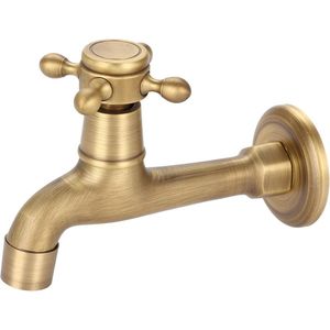 Wandmontage Enkele Koudwaterkraan Vintage Messing Kraan - Elegante Badkamer Kraan Voor Aanrecht Mop Zwembad
