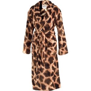 iSleep Badjas - Giraf Print - Zachte Fleece - Lang Model - Maat S - Bruin