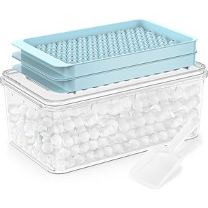 Mini-ijsblokjesvorm, 2 stuks, klein, met deksel, 0,5-in-104 x 2 ballen, ijsblokjesbakjes voor whiskey, koffie, cocktail, BPA-vrij (2 ijsblokjesvormen, houder en schep)