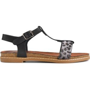 PS Poelman Dames Sandalen - Brizo - Zwart met Luipaard Print - Maat 41