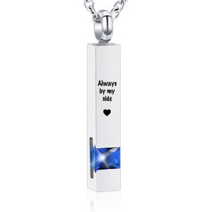 Luxe Ashanger | Met Ketting En Gravering | Always By My Side | Assieraad | Zilverkleurig Met Blauwe Steen | As Ketting | Gedenksieraad | Urn | Incl. As vuller