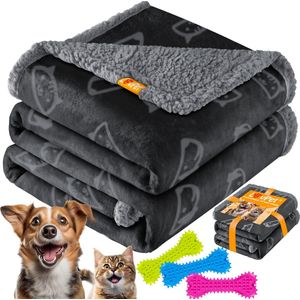 LOVPET® Hondendeken Bank inclusief 3x Toy Bones - Waterdichte Huisdierdeken Sherpa Fleece Deken voor Hond Kat Huisdier - Kattendeken Bankbeschermer Wasbaar Hondenmand Bankhoes - Zwart / S - 73cm