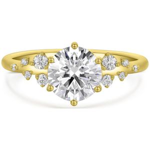Aurora - 14k Geelgouden Moissanite Ring met Minimalistische Zijstenen - 1 karaat.