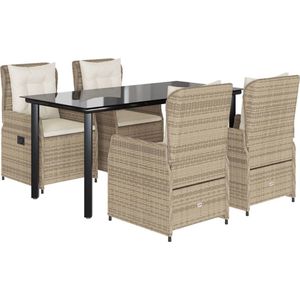 vidaXL - 5-delige - Tuinset - met - kussens - poly - rattan - beige