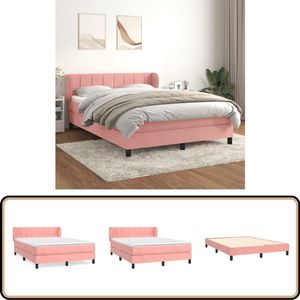 vidaXL Boxspring - Fluweel Roze - 140x190 cm Boxspringbed - Fluweel Bed - Rooskleurig Bed - Tweepersoonsbed - King Size Bed