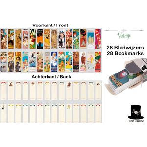Bob Online™ - 28 Stuks - Mini Vintage Boekenleggers - 28 Verschillende Ontwerpen - (L) 11,5 cm x (B) 3,5 cm - Karton/Papier - 28 Pieces – Mini Vintage Bookmarks – 28 Different Designs