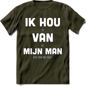 Ik Hou Van Mijn Man T-Shirt | Bier Kleding | Feest | Drank | Grappig Verjaardag Cadeau | - Leger Groen - M