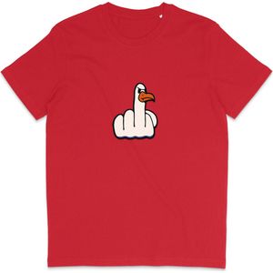 Grappig Heren en Dames T Shirt - Middelvinger Vogel - Rood - M