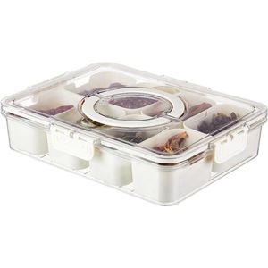 Snackschaal, serveerschaal voor snoep en noten, van kunststof, met deksel met 8 vakken, snackbord, fruitschaal, opbergdoos voor noten, desserts, specerijen (8 compartimenten)