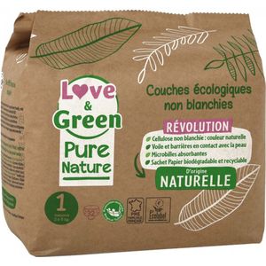 Love & Green Pure Nature Ecologische Luiers 32 Luiers Maat 1 Geboorte (2 tot 5 kg)