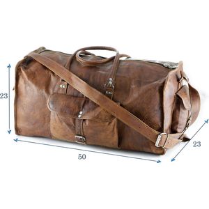 Duffeltas Weekendtas 50 x 24 x 24 cm  - Echte Leder - Cognac Bruin – Reistas - Sporttas - HANDGEMAAKTE VINTAGE STIJL TAS van ECHT LEER