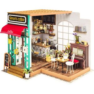 Robotime Simons Koffie DG109 - Houten Modelbouw -  Miniatuur bouwpakket Poppenhuis met LED licht - DIY