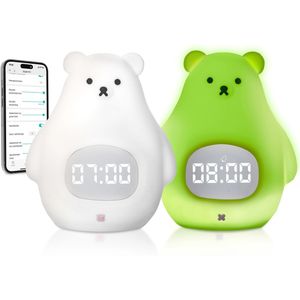 3Babies® Slaaptrainer – Slaapwekker Baby – Nachtlamp functie met Wekker – Kinderwekker – Wit Beertje – Inclusief App