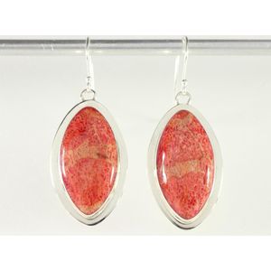Grote zilveren oorbellen met rode koraal steen