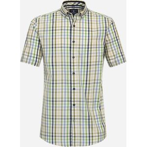 Redmond comfort fit overhemd - korte mouw - popeline - groen geruit - Strijkvriendelijk - Boordmaat: 39/40