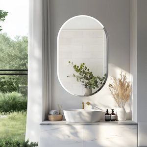 SteeFly® Moderne Badkamerspiegel - Ovale frameloze spiegel - 50X100cm - Afgeschuinde gepolijste wandspiegel - Tijdloos ontwerp