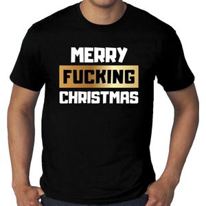 Grote maten fout Kerst t-shirt - Merry Fucking Christmas - zwart voor heren - kerstkleding / kerst outfit XXXL