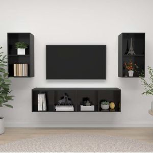 The Living Store Televisiewandmeubelset - Hoogglans zwart - 37 x 37 x 72 cm - 4 stuks