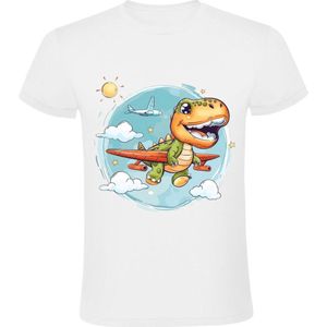 Dinosaurus Vliegtuig Heren T-shirt - dino - plane - schattig - grappig
