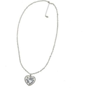 Behave Ketting - dames - lange ketting - zilver kleur - hart - steentjes - hanger - 73 cm
