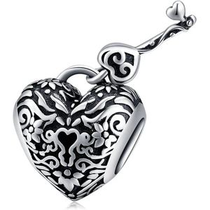 Zilveren Bedel Heart Lock | Love Hart || Sterling zilver 925 | Bedelarmband | Sieraden | Moederdag Cadeau | Past op de 3 Millimeter - Standaard Armband | Romystones