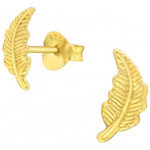 Zilveren oorbellen | Oorstekers | Gold plated oorstekers, veertje