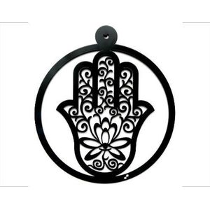 Decoratieve muur/raam hanger - 2mm gecoat staal  - Hamsa hand - 28cm