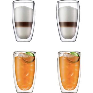 GLAEZ® Dubbelwandige Glazen - 4 Stuks - Latte Macchiato Koffieglazen - Koffiekopjes/Theeglazen - Longdrinkglas - Mojitoglas - Koffieglas Handgeblazen - Dubbelwandig koffieglazen - Set van 6 stuks - 450 ml