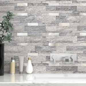 Zelfklevende Marmeren Effect Lineaire Wandtegels - Waterdichte Badkamer Wandpanelen - Hittebestendige Mozaïek - Grijs (10 Vellen)