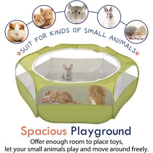 Kinderbox voor kleine dieren, waterdichte kooitent voor kleine huisdieren met hoes met ritssluiting, draagbaar tuinhek voor buiten met 3 metalen stangen voor kitten/puppy/cavia, konijnen/hamster/chinchilla's, groen