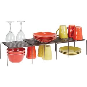 Set van 3 legplanken voor keukenkast, praktische serviesplank van metaal voor meer opbergruimte, kastinzet om uit te trekken, bronskleurig