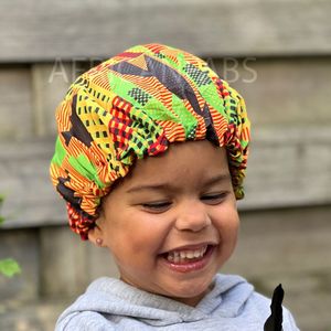 Afrikaanse Kente Print Satijnen Slaapmuts voor Kinderen van 3-7 jaar AfricanFabs® / Satijnen Hair Bonnet