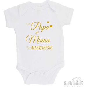 100% katoenen Romper ""Mijn papa & mama zijn de allerliefste"" Jongens Katoen Wit/goud shiny Maat 56/62