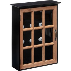 Atmosphera Sleutelkastje Classic Cabinet - mdf/glas - zwart/bruin - 30 x 40 cm - Voor 9 sleutels - staand of muur bevestiging